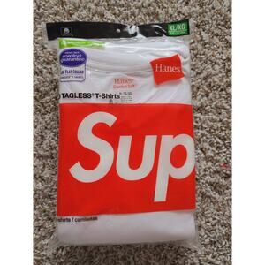 Supreme Hanes Lots of Three Soft Mens Taggles T-Shirt White Crew Neck Cotton XL